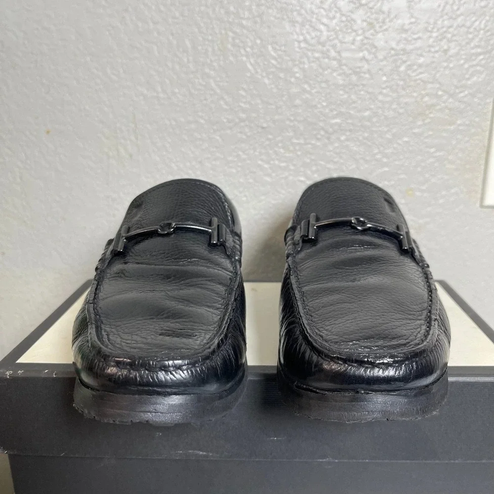 TODS Men's Black Leather Gancini Buckle Loafers Casual Shoes‎ Vibram Size 10 D